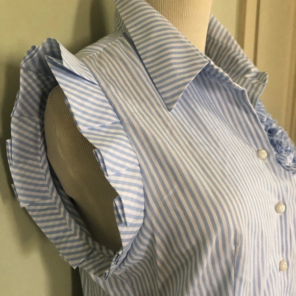 McGinn Blue -White Striped Ruffle Blouse Sz: 8 💙 - Picture 4 of 8
